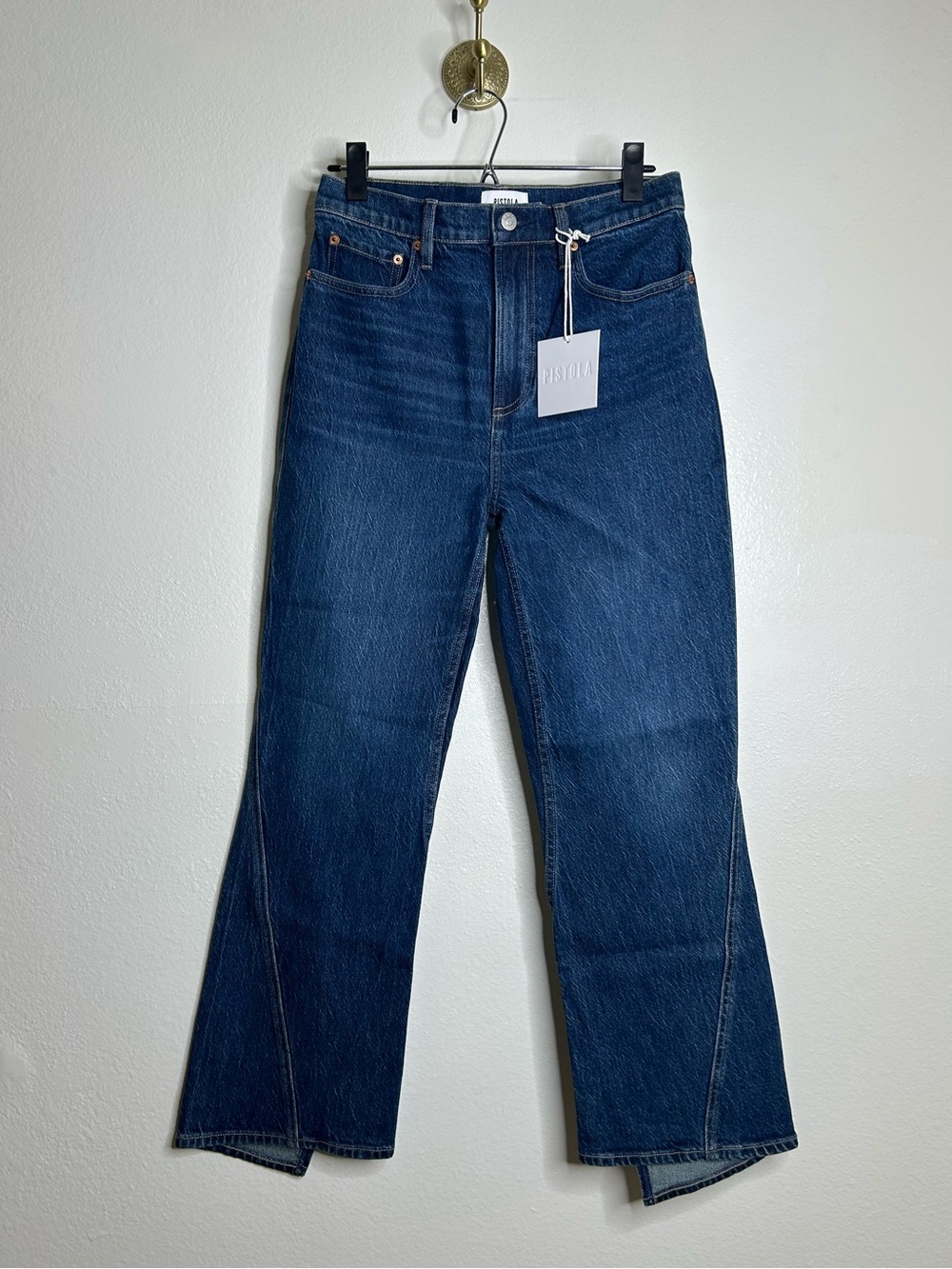 NWT Pistola Split Seamed Dark Wash Denim Cropped Flare Jean Size 26
